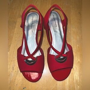 Sugarfoot red wedge heels silver accents 8.5